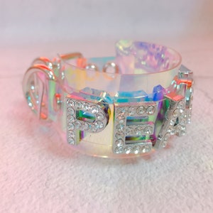 Peace words Holographic  TPU bracelet accessories  hiphop reflective rave party music festival