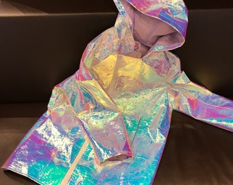 Holografisch irisierender Hoodie Wintermantel Cyber Y2K Rave Outfit Party Festival plus Größe