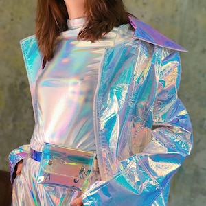 Holographic unicorn oversize long jacket cyber galaxy party festival image 4