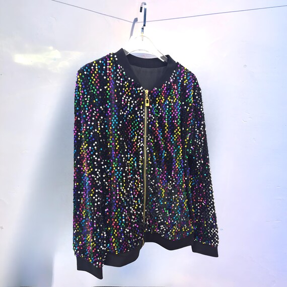 Plus Size Rainbow Sequin Jacket Black Sequin Rainbow Sequin Jacket
