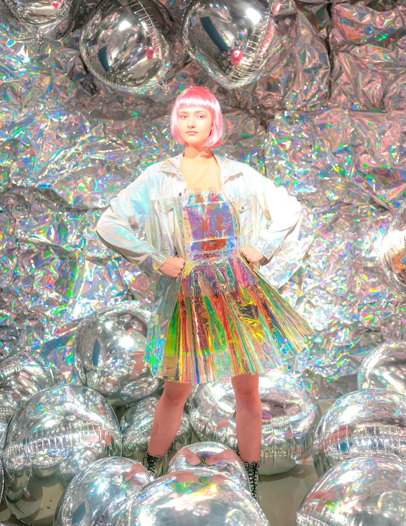 Holographic Iridescent Skater Dress, Rave Outfit, PVC Transparent Skirt ...