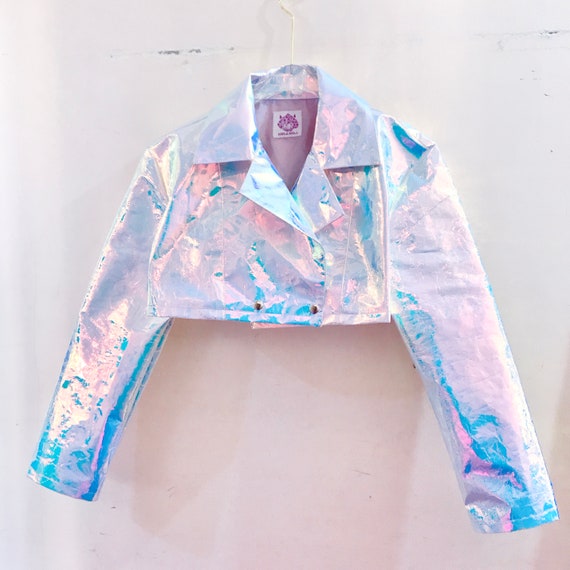 Women Men Hooded Coat Iridescent Shiny Holographic Jacket
