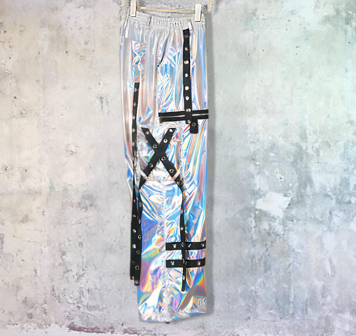 Cyber Rave Holographic Iridescent Pants Cyber Rave Festival Outfit , Hiphop Dance ...