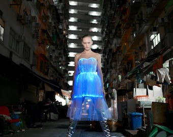 LED Fiber Optic Dress, Cyberpunk LED Light Up Mini Dress | Futuristic Y2K Glow Outfit for Raves and Festival party Aesthetic