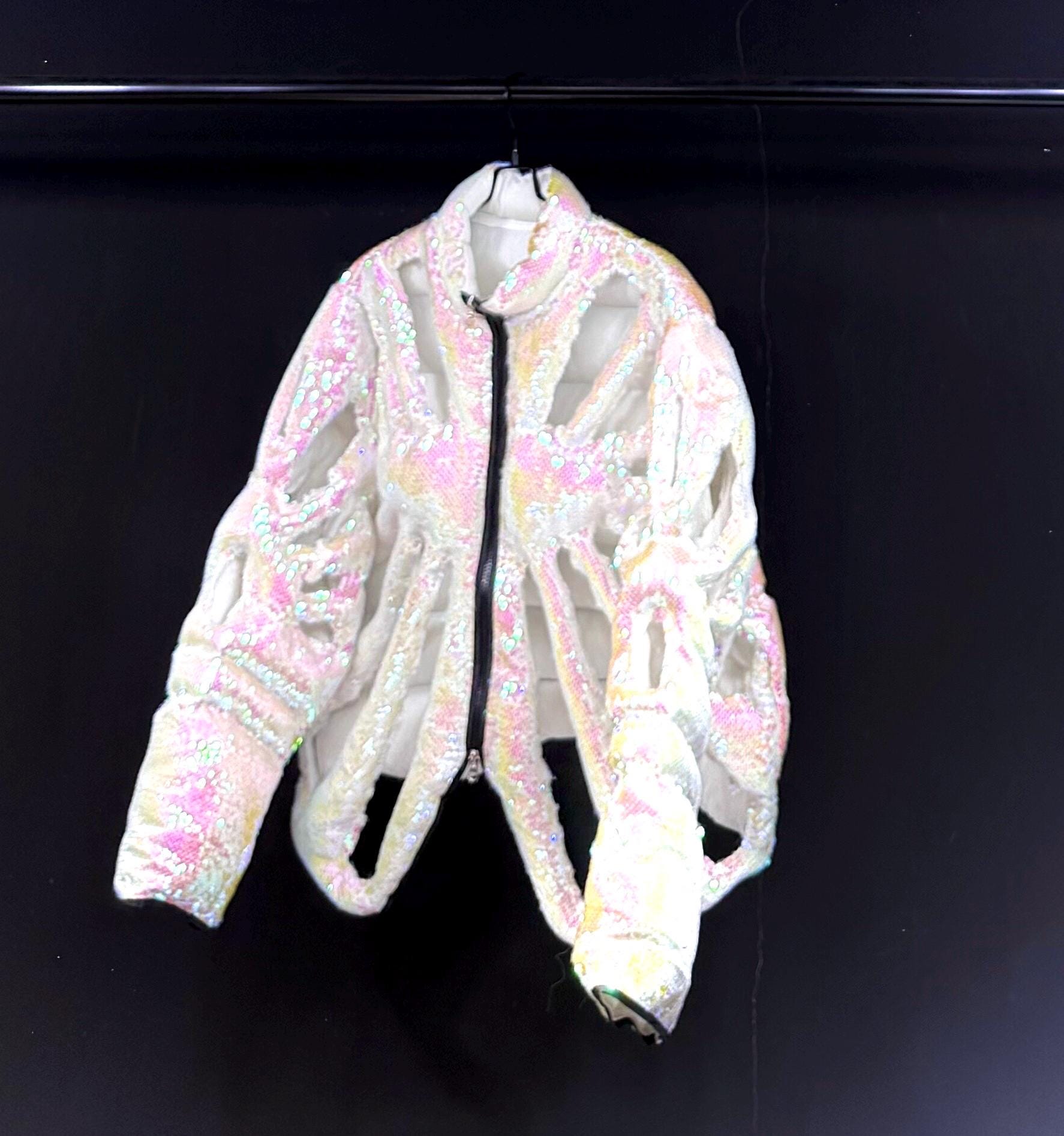 Skeleton Jacket Rhinestone Holographic Sequin Skeleton Jacket Rainbow Vibrant Unicorn Coat Rave ...