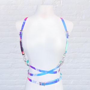 Cinturón holográfico transparente, vinilo iridiscente, PVC, moda festivalera, rave, correa