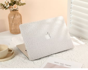Pearl White Plush MacBook Leather Case for New M2 Air 13 A2681 M2 Pro 13 A2338, MacBook Case for 2023 M2 Air 15 inch Pro 14 16 inch