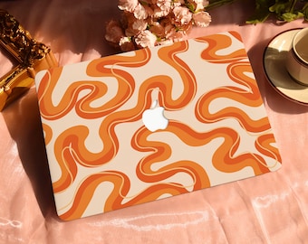Orange Psychedelic Ripple Hard Protective Personalize Macbook Case for 2022 M2 13.6 A2681 MacBook Air/Pro 13 14 16 15 inch Laptop