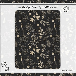 Black Pressed Flowers iPad case iPad Cover for iPad 2021 iPad with Pencil Holder for iPad 10/9/8, 10.2，iPad Air 4/5, iPad Pro 11/12.9