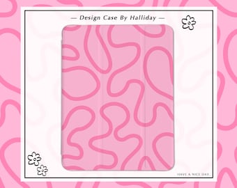 May include: A pink phone case with a white border and a design of pink squiggly lines. The text "Design Case By Halliday" is at the top of the case and the text "HAVE A NICE DAY." is at the bottom of the case.