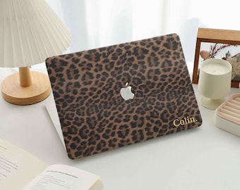 Leopard Print Leather MacBook Case for New M2 Air 13 A2681 M2 Pro 13 A2338, MacBook Case for 2024 All New MacBook M2 M3 M4 Laptop Case