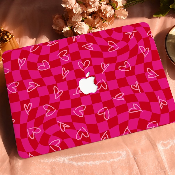 Hot Pink Love Plaid Hard Protective Personalize Macbook Case for 2022 M2 13.6 A2681 MacBook Air/Pro 13 14 16 15 inch Laptop