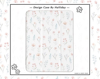 Simple Little Flower iPad case  iPad Cover for iPad 2021 iPad with Pencil Holder for iPad 10/9/8, 10.2，iPad Air 4/5, iPad Pro 11/12.9