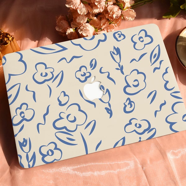 Water Colour Blue Flower Hard Protective Personalize Macbook Case for 2022 M2 13.6 A2681 MacBook Air/Pro 13 14 16 15 inch Laptop