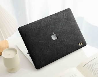 Black Relief Flower MacBook Case for New M2 Air 13 A2681 M2 Pro 13 A2338, MacBook Case for 2024 All New MacBook M2 M3 M4 Laptop Case