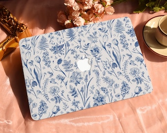 Étui de protection rigide bleu marine fleur de mer à personnaliser pour MacBook Air/Pro 13 14 16 15 pouces 2022 M2 13,6 A2681