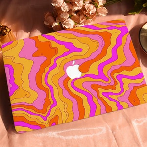 Orange Psychedelic Curve Hard Protective Personalize Macbook Case for 2022 M2 13.6 A2681 MacBook Air/Pro 13 14 16 15 inch Laptop