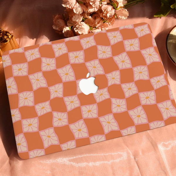 Twisted Flower Chessboard Hard Protective Personalize Macbook Case for 2022 M2 13.6 A2681 MacBook Air/Pro 13 14 16 15 inch Laptop