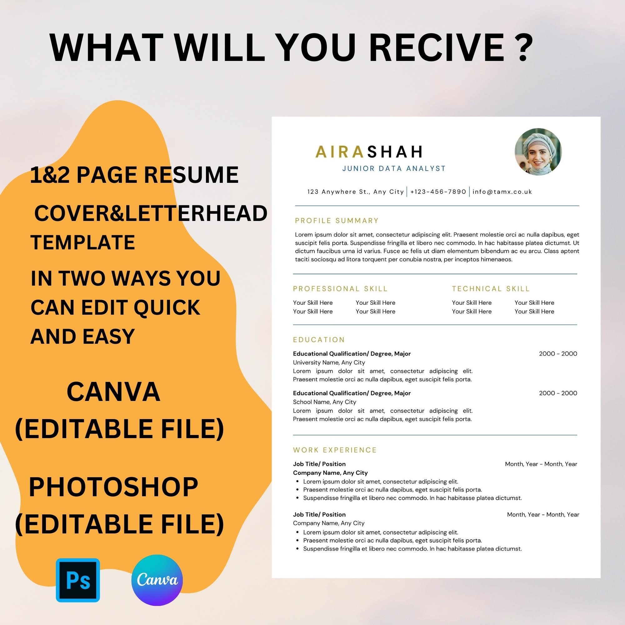 Resume Template With Photo Professional - Il Fullxfull.4194024478 Lvjy 