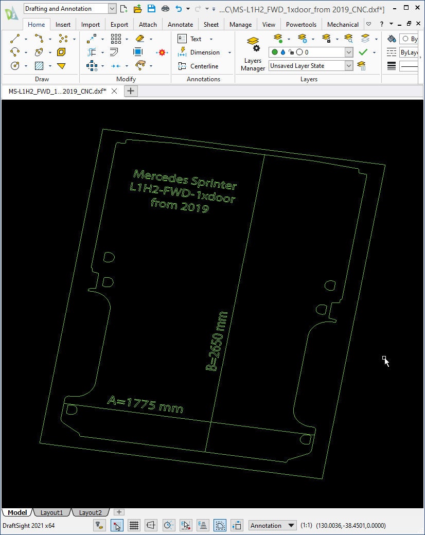 SPRINTER DXF FLOOR Template L1-fwd-1xdoor-type From 2019- Ply Lininig ...