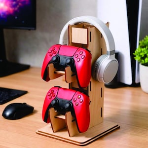 Arquivos de Corte a Laser para Suporte Duplo para Controle de Jogos e Fone de Ouvido | SVG CDR DXF PDF EPS AI | Modelo de 3 mm 1/8" 4 mm