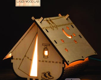 Wooden Tent Night Light Lamp – Laser Cut Candle Holder (Digital Download)
