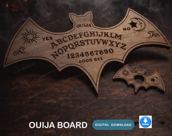 Bat-Shaped Ouija Board Laser Cut Files | Customizable Digital Download with Matching Planchette | CDR, PDF files