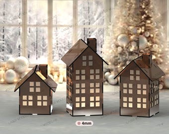 House Tea Light Lantern Candle Holder - 3 Sizes, Laser Cut Wood Votive Gift, Digital Download | SVG, DXF, AI, Pdf, Cdr