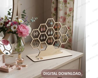 Honeycomb Earring Display Stand - Laser Cut Digital Files for Jewelry Organization | SVG, DXF, Ai, Cdr, PDF Files