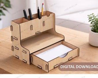 Laser Cut Desk Organizer with Drawer | DIY Wood File Rack (Digital Download)