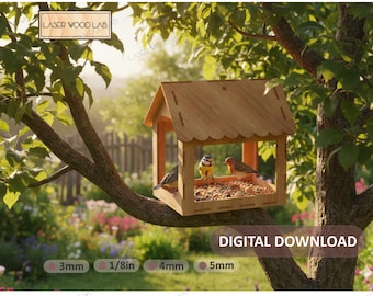 Birdhouse Laser Cut Digital Files | SVG, Dxf, AI Files for Glowforge & Laser Cutters | Bird Feeder DIY Plans