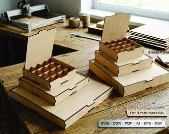 Laser Cut Storage Box with Flip Lid | 16 Compartments (Digital File)