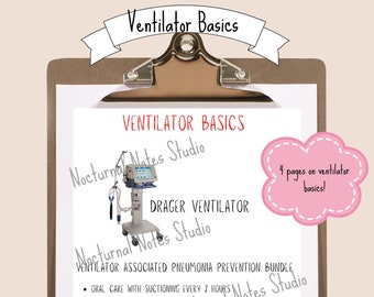 Ventilator Basics, Nursing Student Notes, Respiratory Therapy Notes, Nursing Study Guide, Nursing Cheat Sheet, Gift for Nurse, Nursing Guide