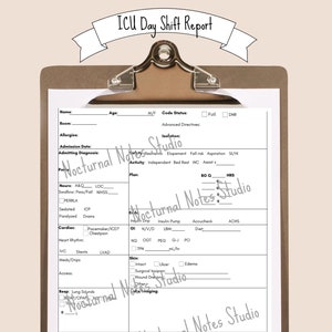 ICU Day/Noc Shift Report Template, Nursing Report, Gift for Nurse, Nursing Student, Nursing Notes