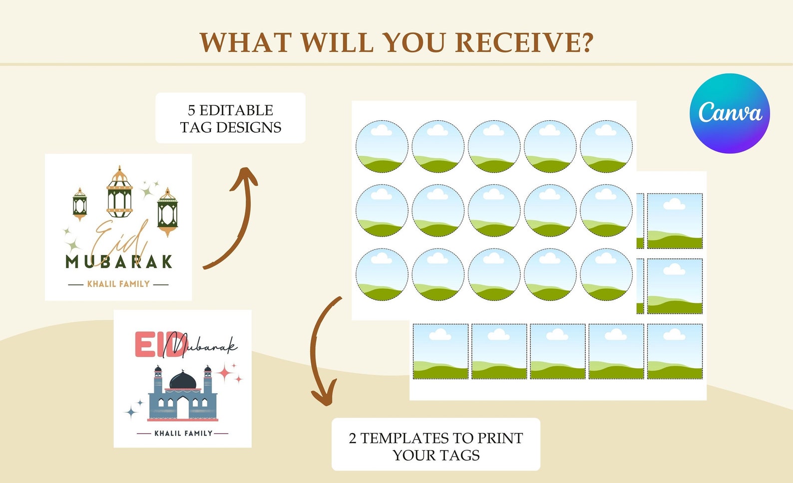 Editable Eid Tags, Modern Eid Mubarak Tags, Instant Download Printable ...