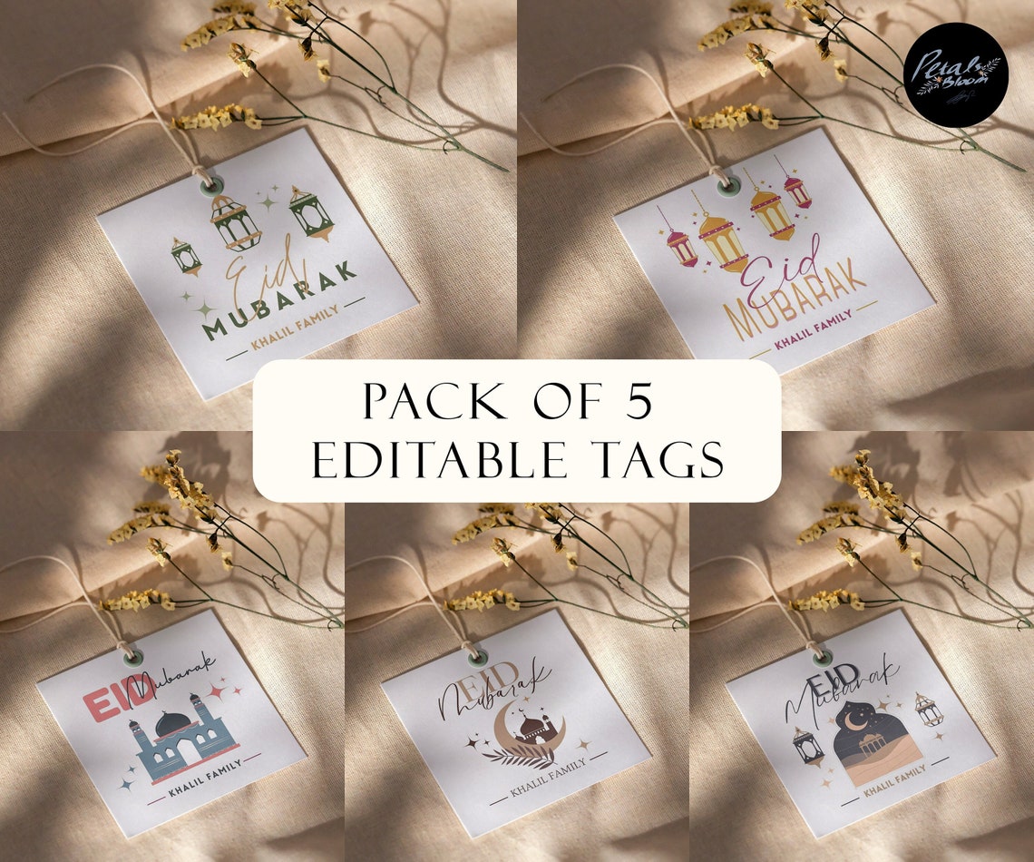 Editable Eid Tags, Modern Eid Mubarak Tags, Instant Download Printable ...
