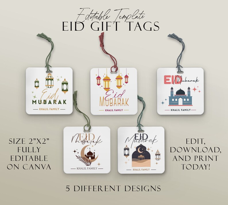 Editable Eid Tags, Modern Eid Mubarak Tags, Instant Download Printable ...