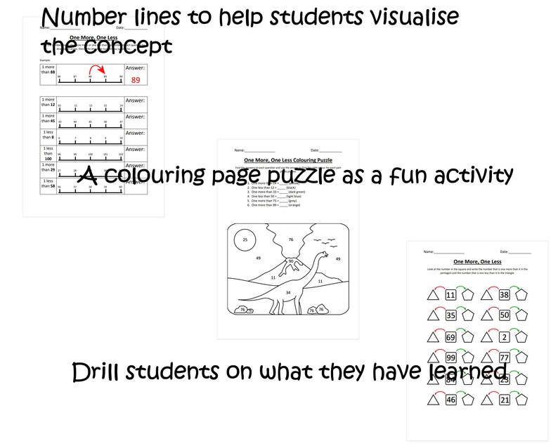 8 Key Stage 1 Maths Worksheets: One More One Less - Etsy