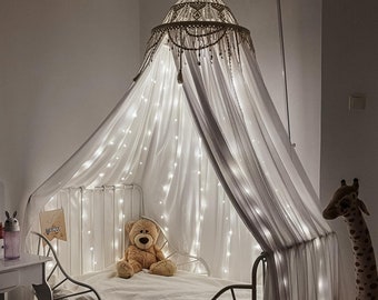 Canopy bed curtains glow in the dark Boho curtains lace headboard twin bed canopy Coquette room decor shabby chic curtains nursery decor