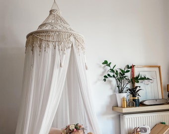 Macrame Canopy with Lights, Boho Nursery Decor