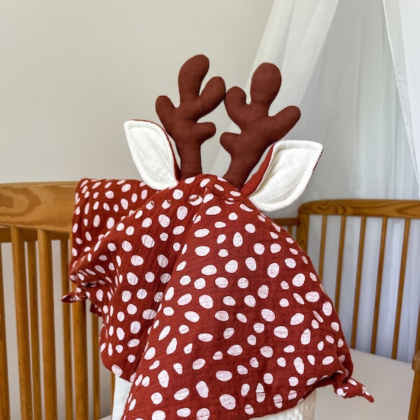 Baby toys newborn personalized stuffed animal Muslin lovey blanket Deer Embroidered burp cloths  baby girl gift Boy gift Mom to be gift