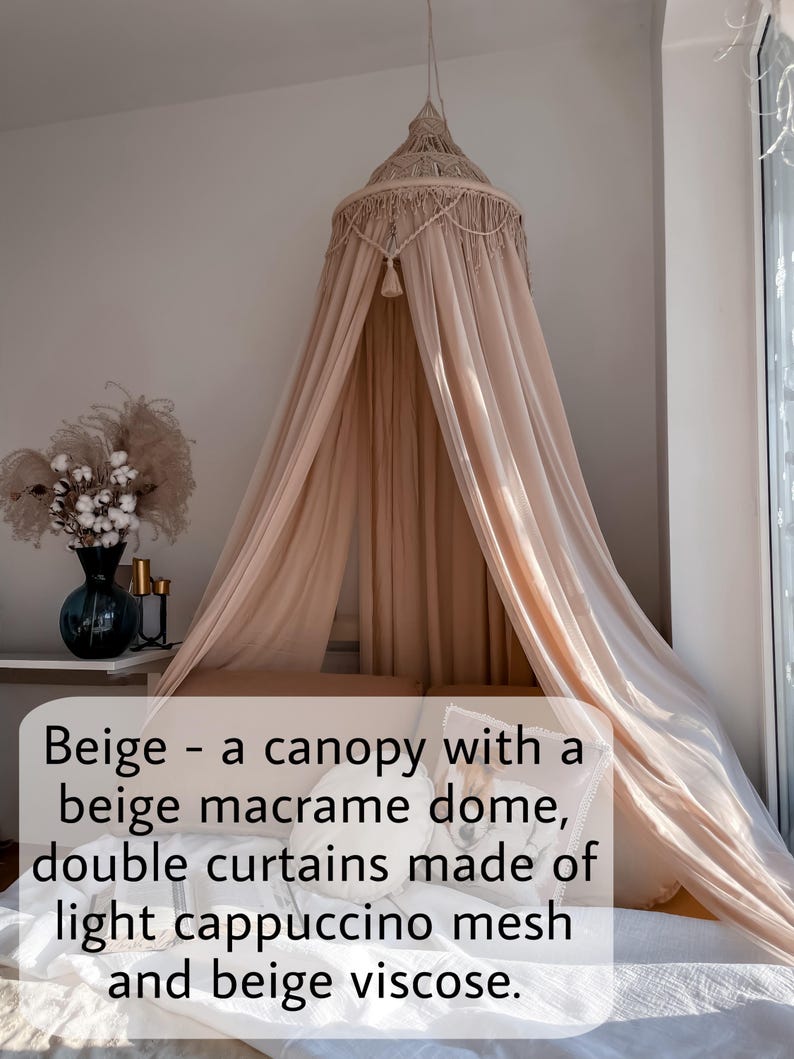 Canopy bed boho curtains. Girl nursery canopy. Macrame twin bed canopy moroccan decor. Crib canopy or house bed canopy Beige