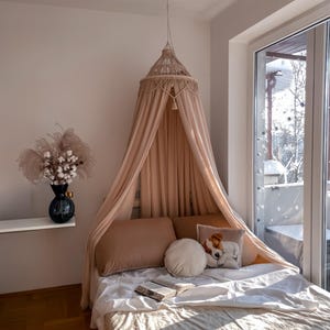 Canopy bed boho curtains. Girl nursery canopy. Macrame twin bed canopy moroccan decor. Crib canopy or house bed canopy image 17