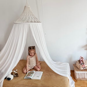 Baldaquin de lit cantonnière au-dessus du lit Rideaux bohème en dentelle à baldaquin pour lits jumeaux Décoration de chambre coquette rideaux de lit à baldaquin Coin lecture déco chambre d'enfant