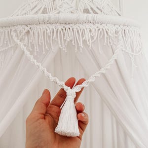 Canopy bed boho curtains. Girl nursery canopy. Macrame twin bed canopy moroccan decor. Crib canopy or house bed canopy image 14