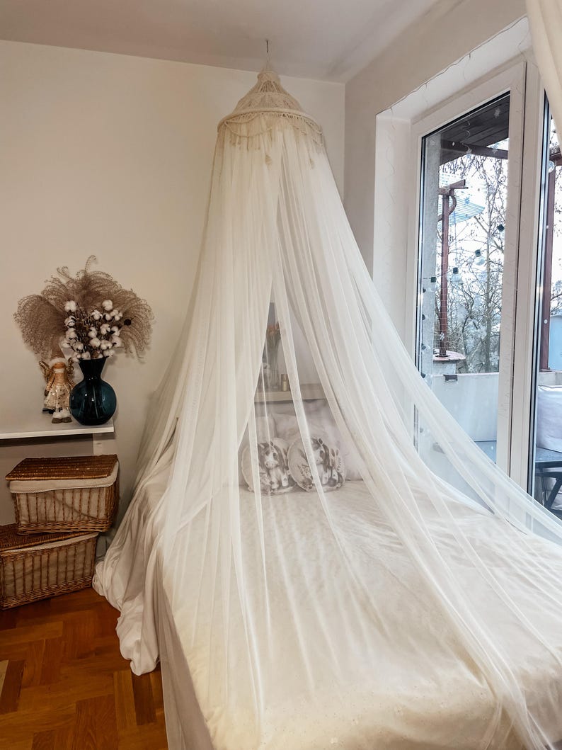 Canopy bed boho curtains. Girl nursery canopy. Macrame twin bed canopy moroccan decor. Crib canopy or house bed canopy image 10