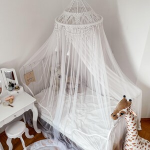 Canopy bed boho curtains. Girl nursery canopy. Macrame twin bed canopy moroccan decor. Crib canopy or house bed canopy image 16
