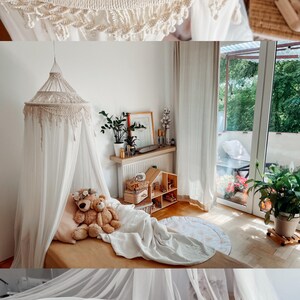 Canopy bed boho curtains. Girl nursery canopy. Macrame twin bed canopy moroccan decor. Crib canopy or house bed canopy image 13
