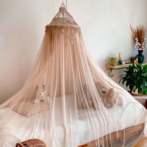Canopy bed boho curtains. Girl nursery canopy. Macrame twin bed canopy moroccan decor. Crib canopy or house bed canopy image 15