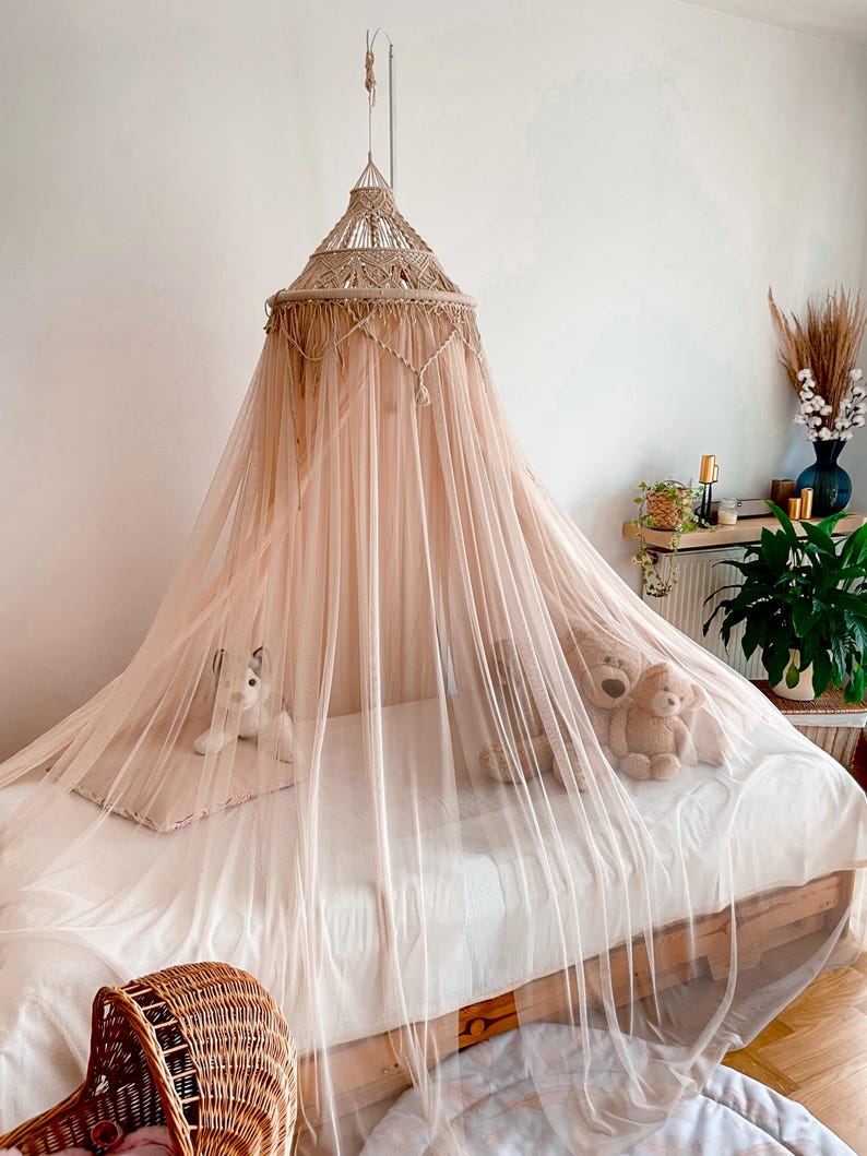 Canopy bed boho curtains. Girl nursery canopy. Macrame twin bed canopy moroccan decor. Crib canopy or house bed canopy image 15